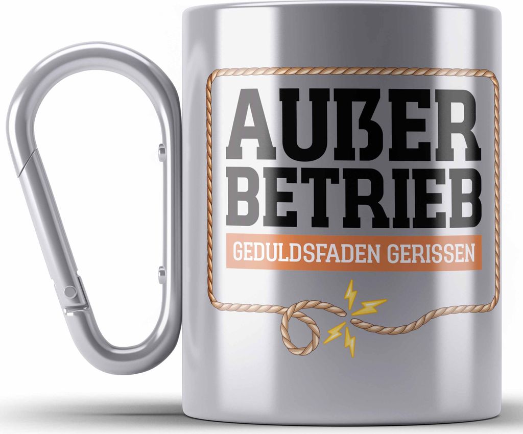 Trendation - Lustige Edelstahl Tasse Karabiner Büro Arbeit Kollegin Kollege Außer Betrieb Geduldsfaden Gerissen Geschenk Chef Chefin (Silber)