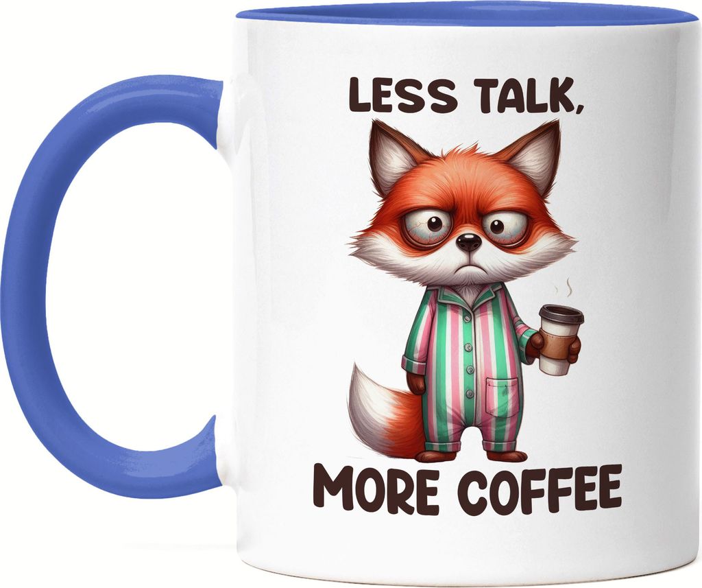 Less Talk More Coffee Lustiger Fuchs Tasse Blau Kaffee Produktbild 