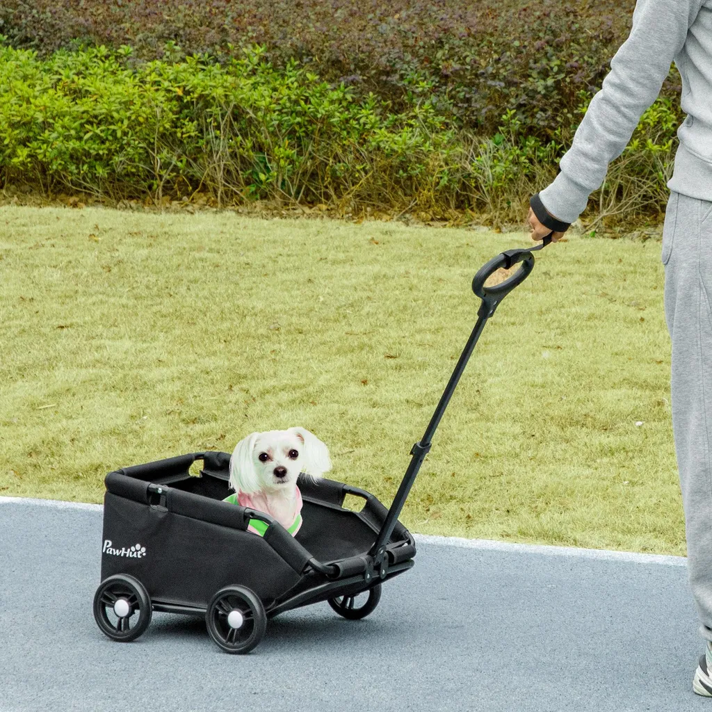 Poussette chien 4 roues avec tige de poussée réglable pliable noir