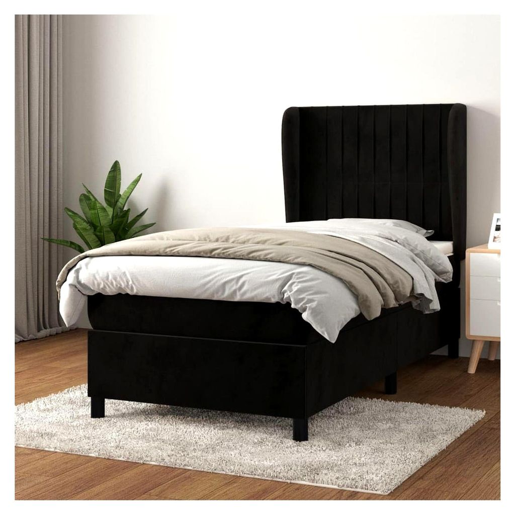 Lattenrost mit Matratze, Schwarz, 90 x 200 cm, Velours, Plattform, mit Lattenhalter, einfache Montage, für Schlafzimmer, Erwachsene