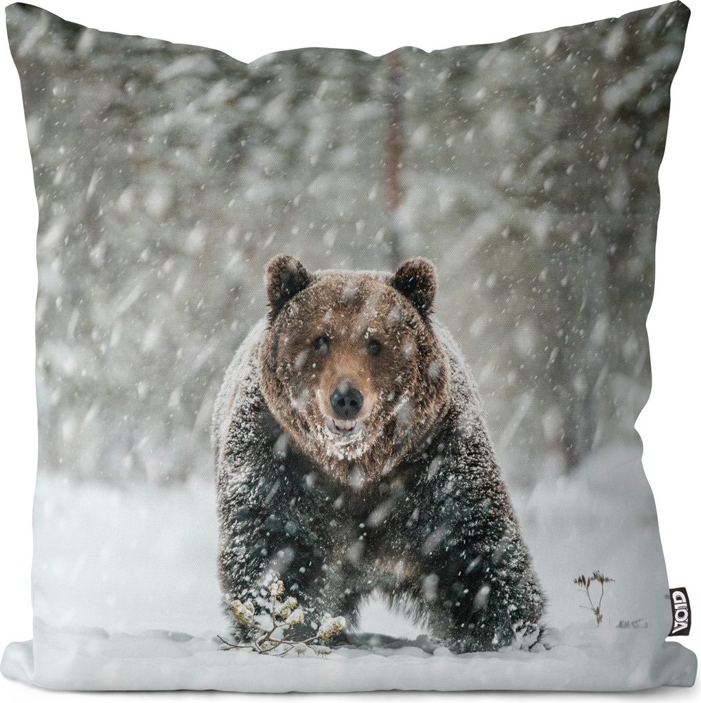 VOID Braunbär Bär Grizzly Wald Winter Kissenbezug Kissenhülle Polyester wasserfest Outdoor Indoor