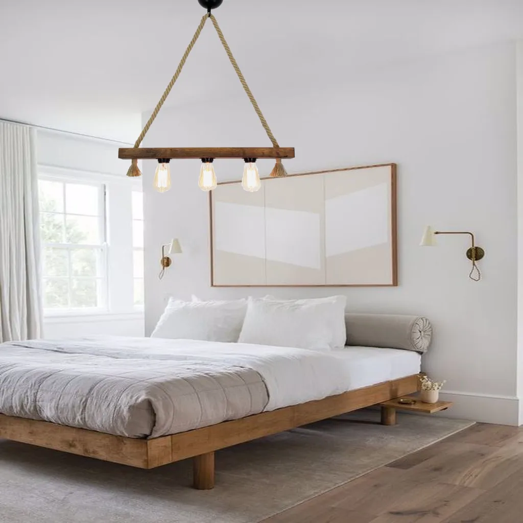 Opviq Kütük Chandelier Pino Massiccio Noce e Corda - Illuminazione Rustica