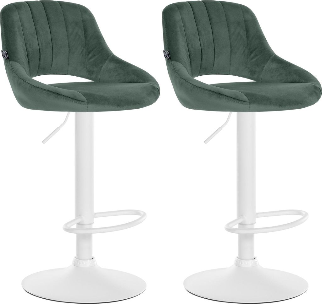 2er Set Barhocker SEGAD - Samt Grün 47x48x85 cm Weiß | Barstuhl Mit Lehne Tresenhocker Tresenstuhl Kneipenhocker Kneipenstuhl