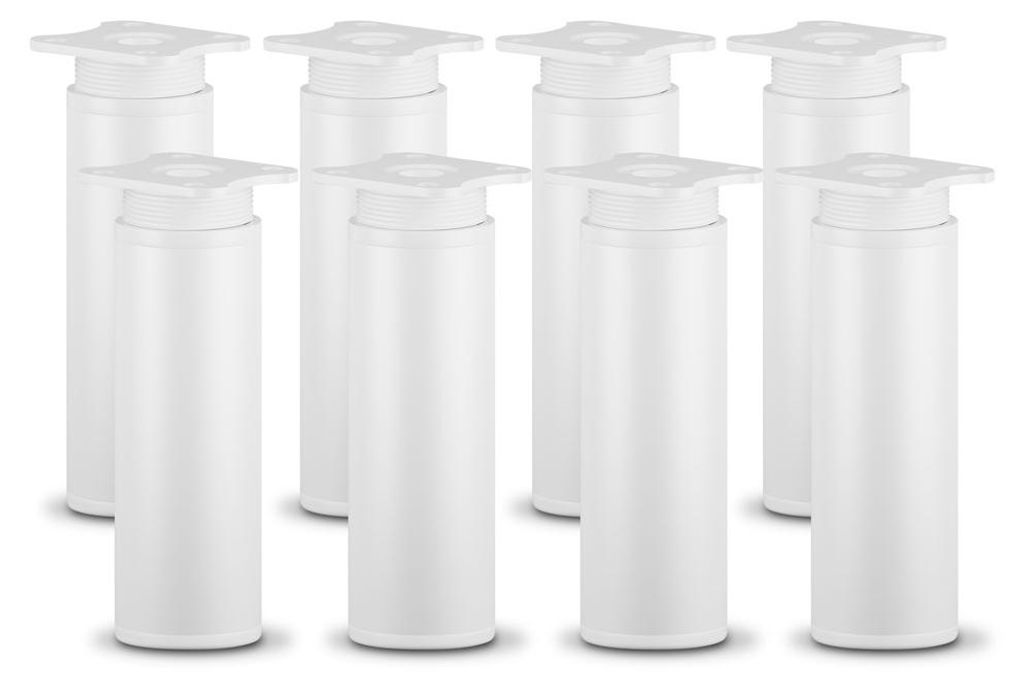 8er Set sossai moderne runde Möbelfüße in Weiß 100mm Produktbild 