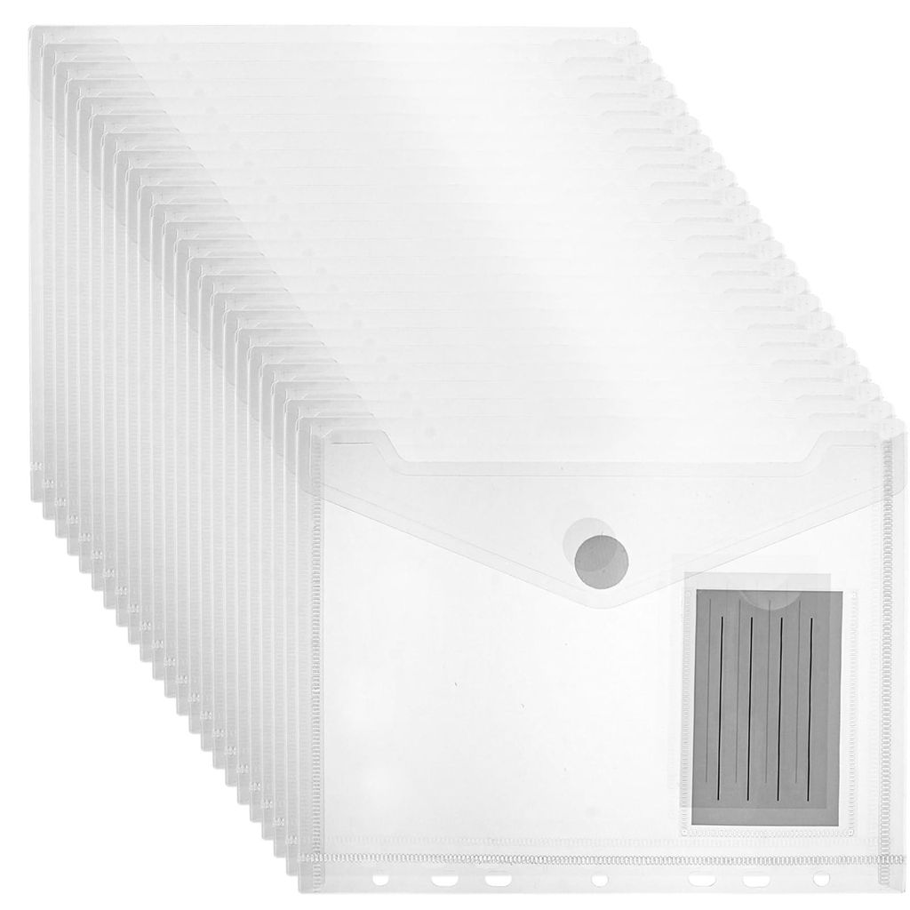 50 Dokumentenmappen im A5-Format (23 x 18 cm) mit transparenten Einsteckfächern und Klettverschluss, wasserdicht, 7-fach perforiert, transparent