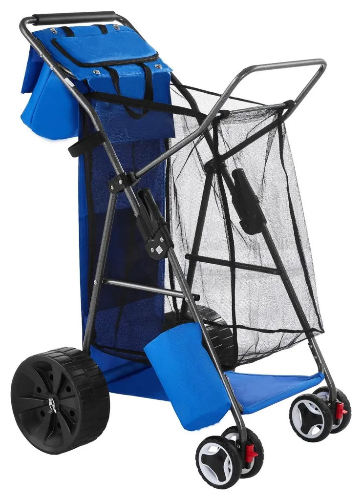 Chariot de plage ultra-résistant charge 75 kg avec support parasol intégré
