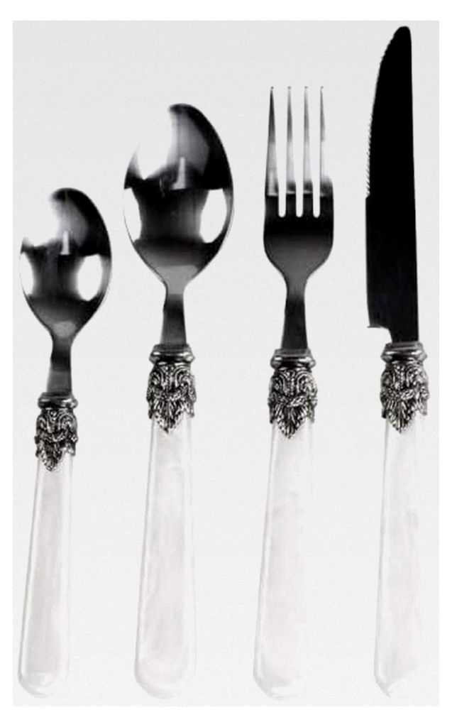 Tafelbesteck 16-teilig - Besteck im Landhausstil Shabby Chic - Dekoratives Reliefmuster - Elfenbein - Edelstahl
