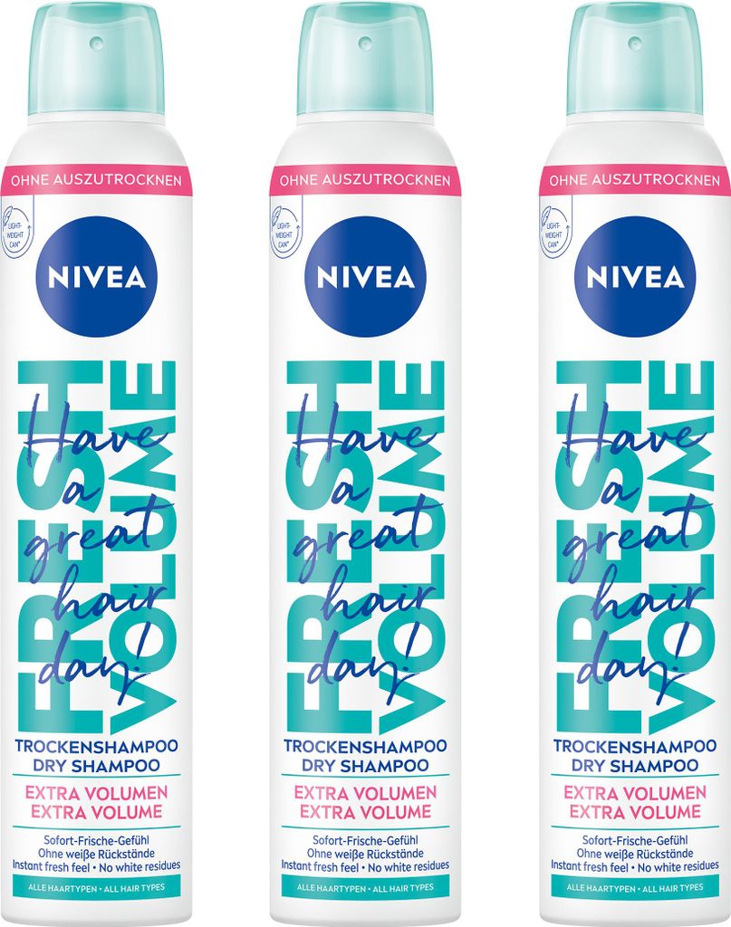 NIVEA Trockenshampoo Hair Care Trockenshampoo Fresh Volume mild vegan 3 x 200 ml