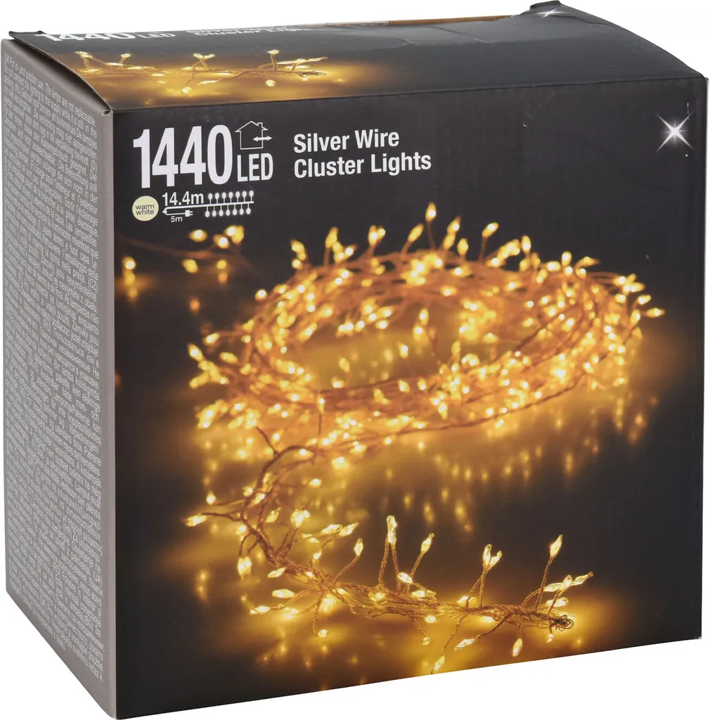 Guirlande Fil d'argent CLUSTER 1440 LED 14,4m blanc chaud haute densité