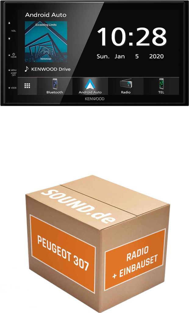 Autoradio Einbaupaket Kenwood DMX5020BTS passend für Peugeot 307 + RD45 | Apple CarPlay Android Auto