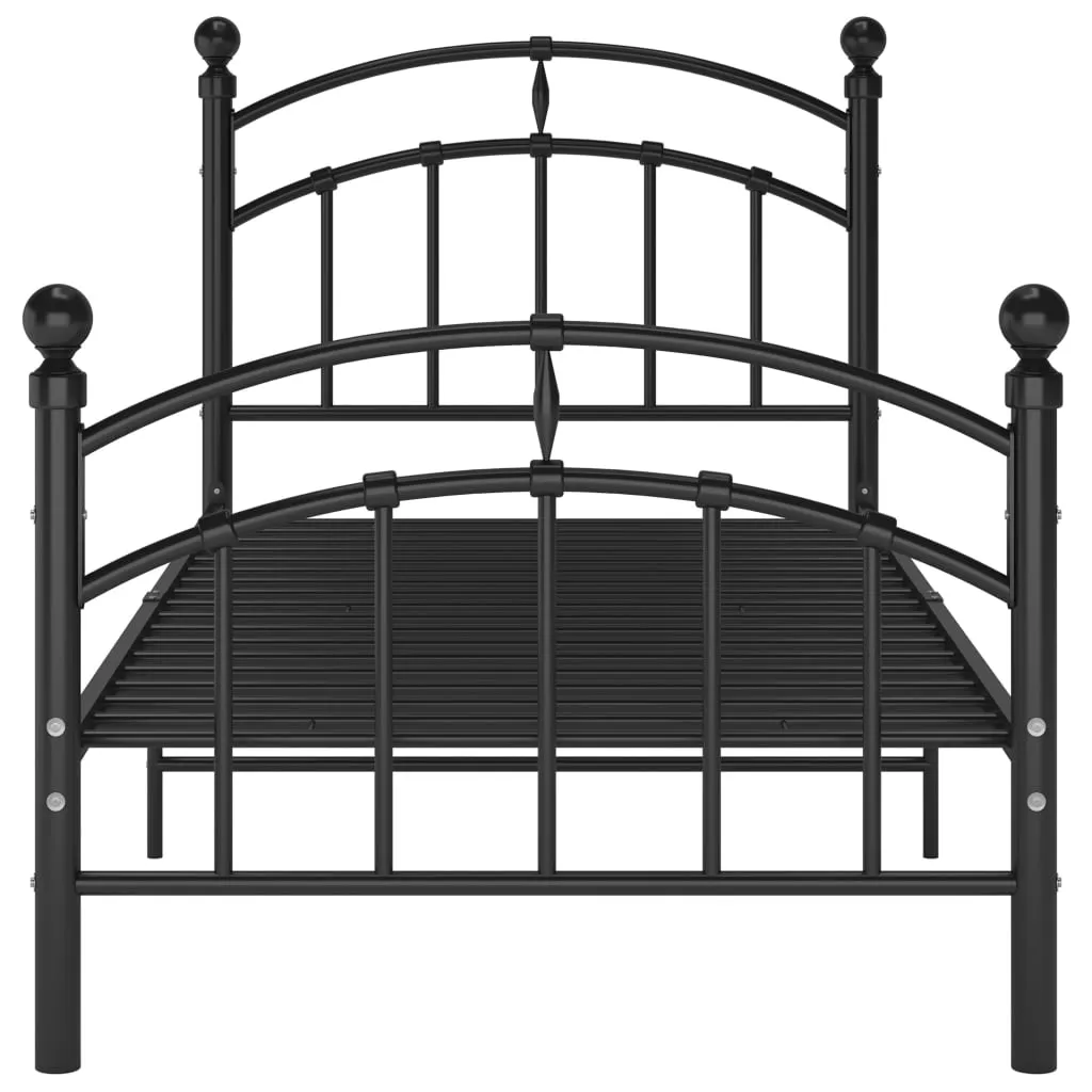 Cadre de lit design industriel noir 100x200 cm en acier stable et durable