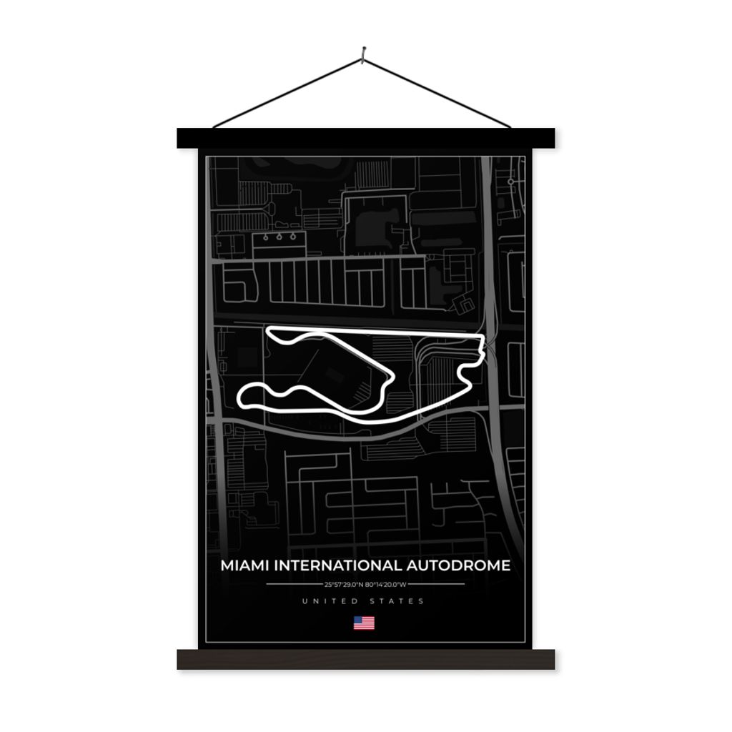 MuchoWow Textilposter Rennstrecke - Vereinigte Staaten - Formel 1 - Miami International Autodrome - Rennstrecke - Schwarz 40x60 cm mit schwarzem ...