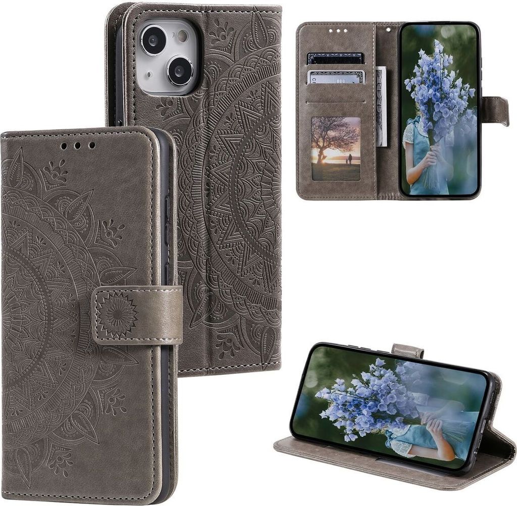 König Design Hülle kompatibel mit Apple iPhone 15 Kunstleder Handyhülle - Handy Case Grau