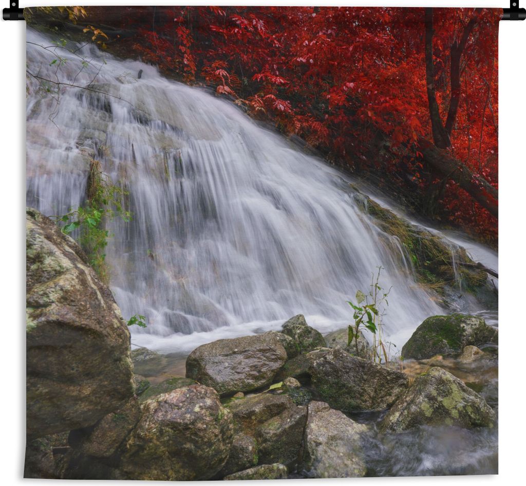 MuchoWow Wandteppich Wandbehang Wasserfall - Felsen - Wasser - Herbst 60x60 cm Tapisserie Dekoration Wandtuch - Dekorationen - Wand Decke