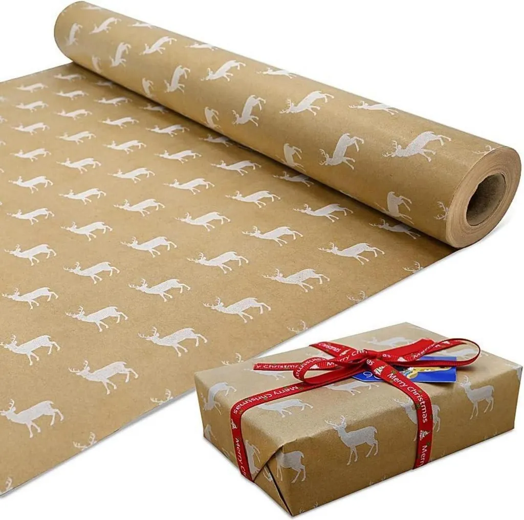 Papier cadeau kraft 43cm x 15m recyclable avec motifs Élan de Noël