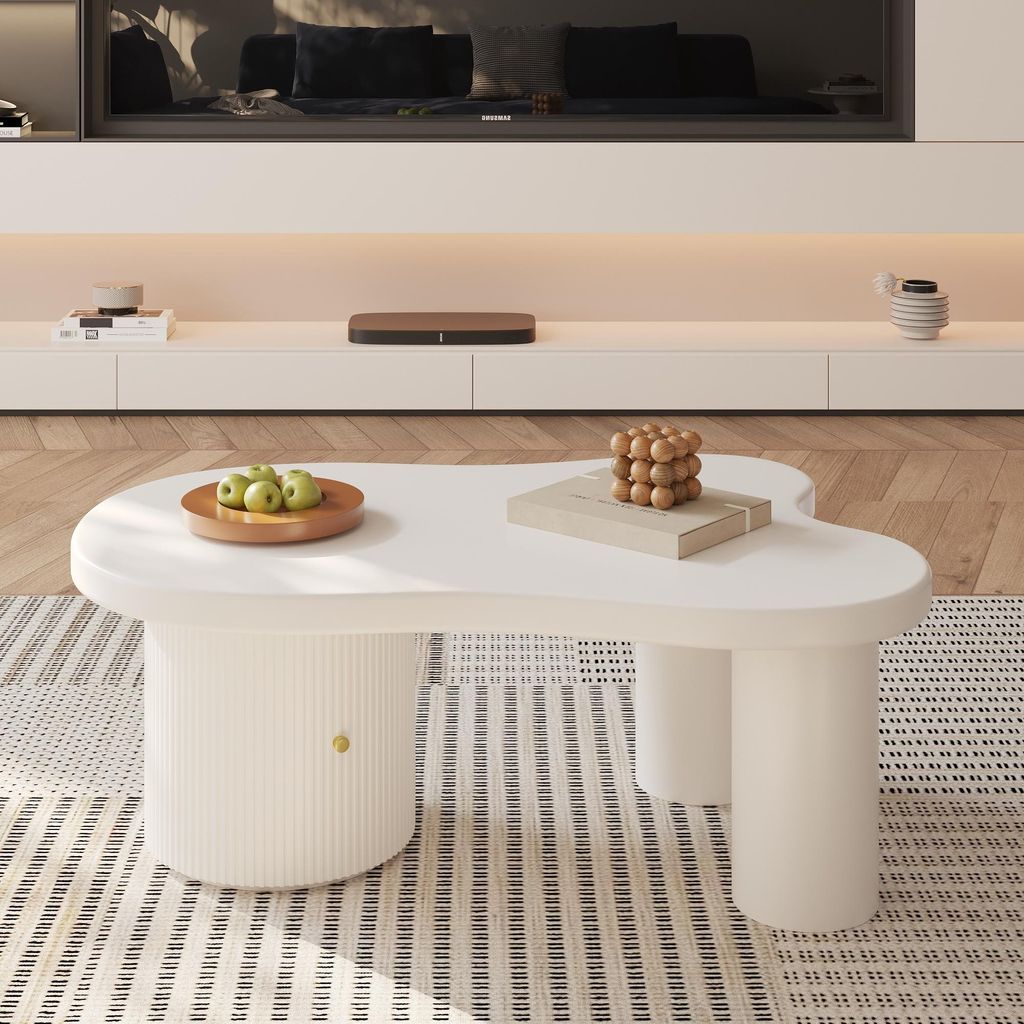 Fortuna Lai Asymmetrischer Couchtisch, Coffee Table, stilvoll und robust, geeignet für Wohnzimmer und Büros, mit Stauraum.
