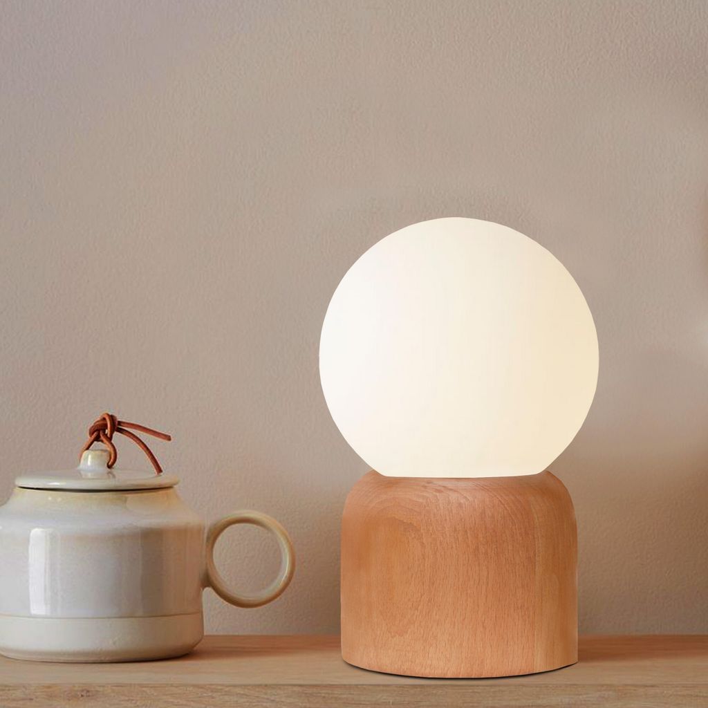 Opviq , 241602, Tischlampe, Beige, Holzkörper, 15 x 15 x 25 cm