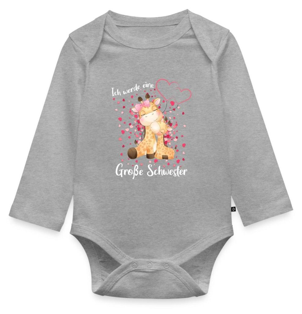 Spreadshirt Ich Werde Eine Große Schwester 2025 Giraffen Tages Baby Body Langarm, 80 (9-12 M.), Grau meliert
