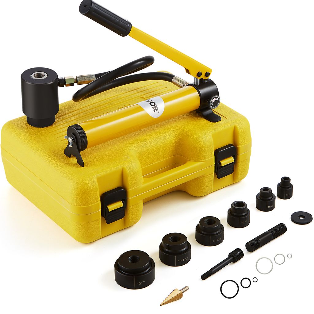 VEVOR Hydraulisches Lochstanzer-Set Knockout-Lochtreiber-Kit 10t, Handpumpe Stahl Lochwerkzeug mit 6 Stanzformen Stanzen 12,7, 19,05, 25,4, 31,75, ...