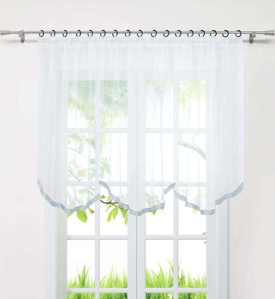 Joyswahl Voile Fertig Gardine mit Kräuselband Vorhang Bogenstore Scheibengardine mit Satinband transparent Grau HxB 100x400 cm