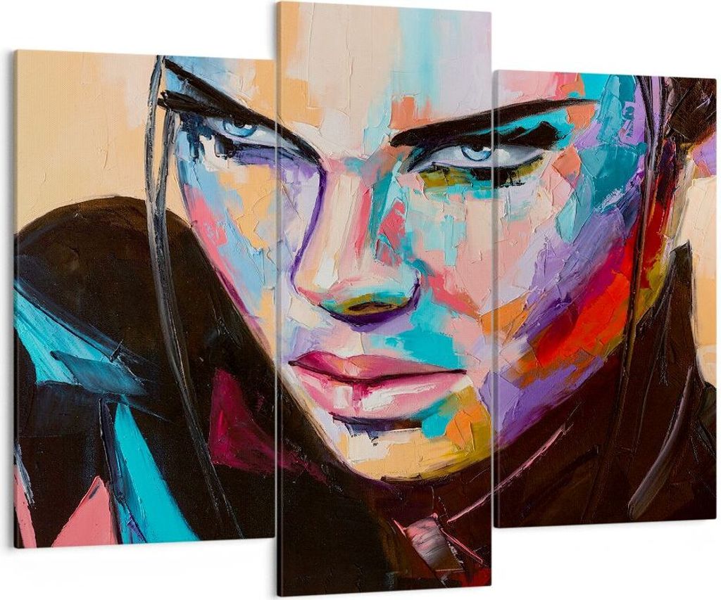 Bild auf Leinwand - Leinwandbild - Frau Emotionen Gesicht Mehrfarbig - 130x100cm - Wand Bild - Wanddeko - Leinwanddruck - Bilder - Kunstdruck - Lei...
