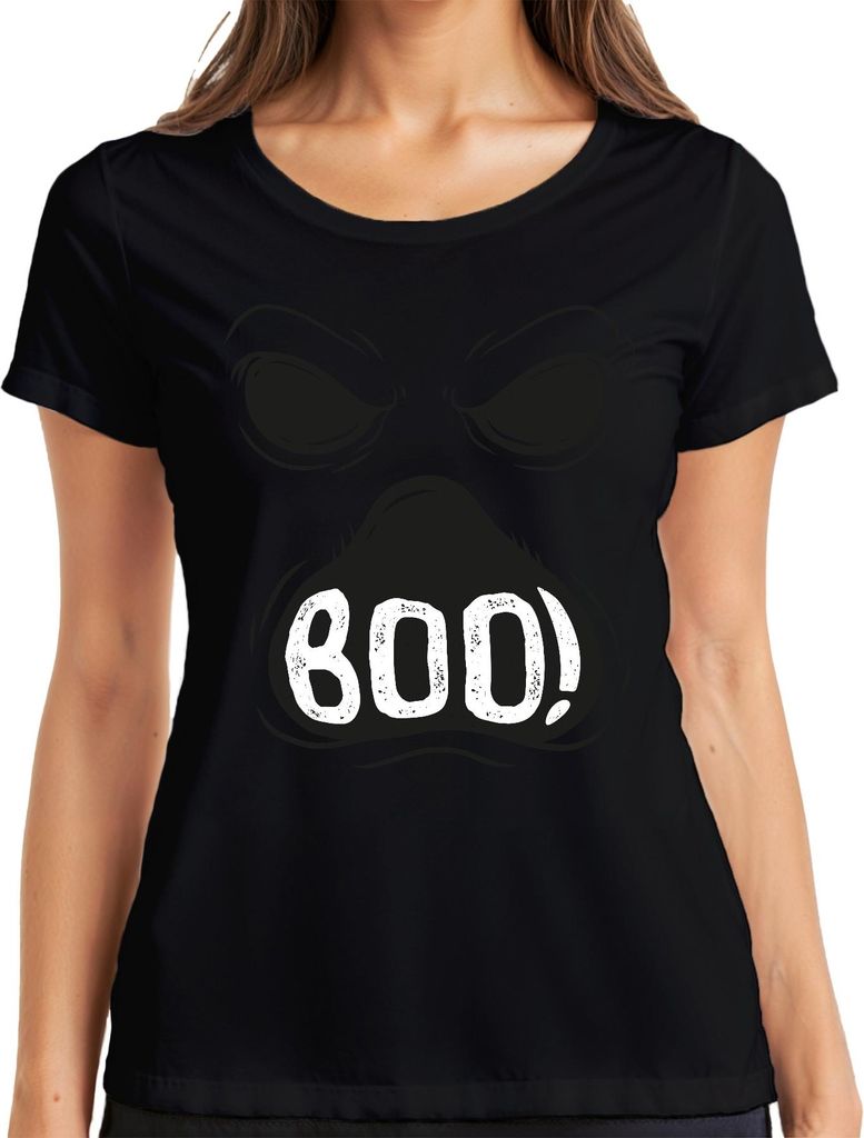 BOO! Halloween Gruselgesicht Geist Gespenst Spuk Retro Vintage Damen T-Shirt, Schwarz, M