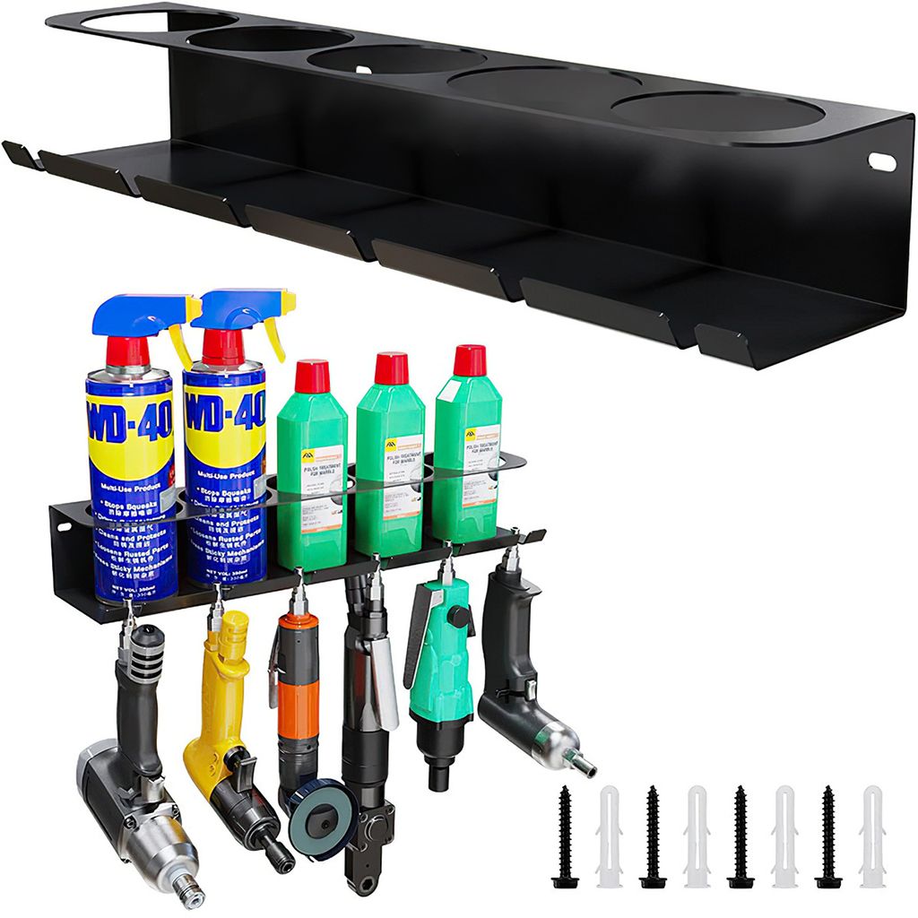 Wandregal für Sprühdosen,5 fach Metall Organizer für Garage und Werkstatt (schwarz, pulverbeschichtet, 43 cm)
