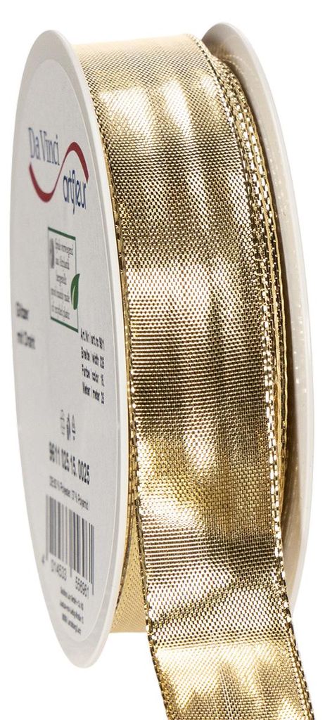 Goldenes Geschenkband 25mm x 25m Drahtkante Deko Produktbild 