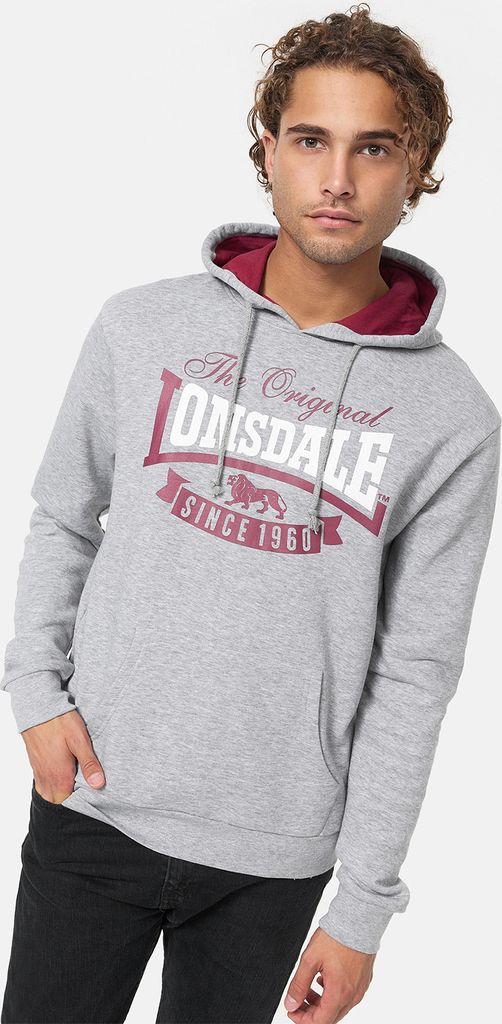 Herren Kapuzensweatshirt normale Passform STOTFIELD Marl Grey/Oxblood/White S Lonsdale