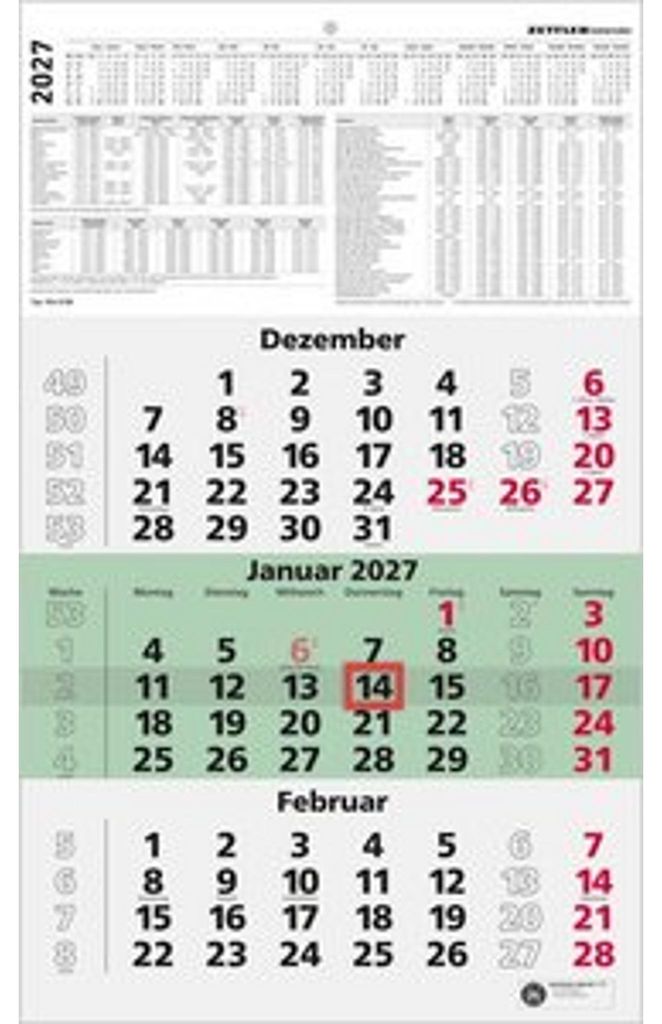 Driemaandskalender, groen, Blauer Engel-keurmerk, 2027 Productafbeelding 