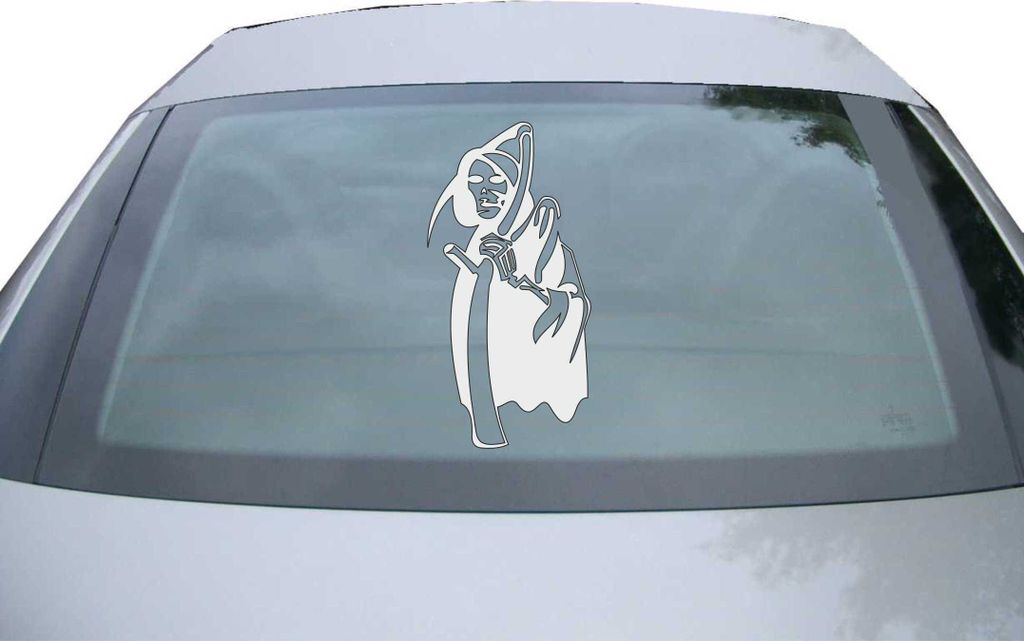 Indigos UG - Aufkleber Heckscheibe & Motorklappe DE2236 - silber - 600x300 mm - Sensenmann - Auto Scheiben Fenster Heckklappe Tuning Racing JDM - D...