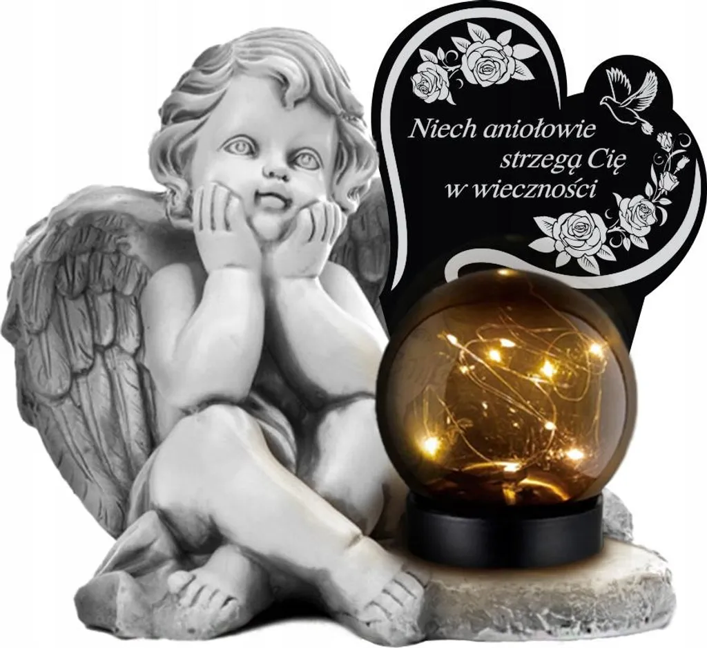 Bougie éternelle Ange assis Statuette en plâtre Premium XL 23 cm de Tombe