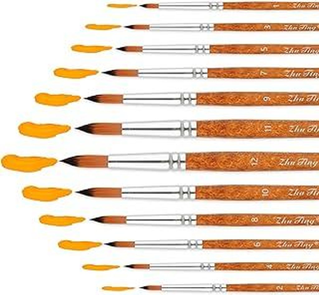 Nylon Aquarellpinsel Set,12 Stück Rundpinsel Set,Ausschreibung Haarpinsel Set,Künstlerpinsel für Anfänger Künstler,Malen Pinsel Set für Aquar...