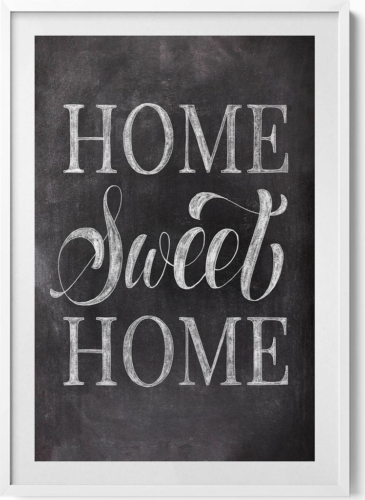 Inschrift für Wohnung „home, sweet home“– Wandbild mit Rahmen – Gerahmtes Bild – Wanddekoration – 70x100 cm – Weiß Rahmen