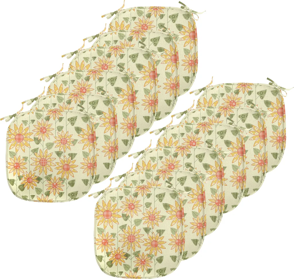 ABAKUHAUS Imbottitura per sedie da sala da pranzo, stile patchwork artistico, cuscino decorativo impermeabile con cinturini per sedie da cucina, 40 cm x 40 cm, confezione da 12, verde oliva e arancione