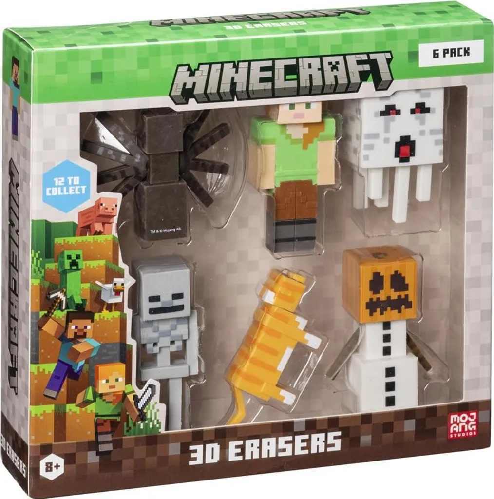 Set Scuola Minecraft: 6 Gomme 3D Professionali Deluxe Box Ver.B P.M.I.