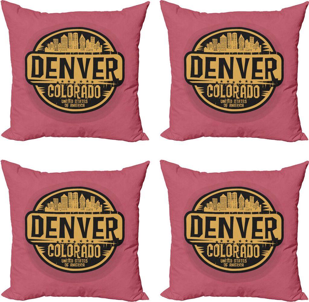 ABAKUHAUS Colorado Kissenbezug Set (4 Stück), Denver Grunge städtische Stadt, Moderner Doppelseitiger Digitaldruck, 45 cm x 45 cm, Mustard Schwar...