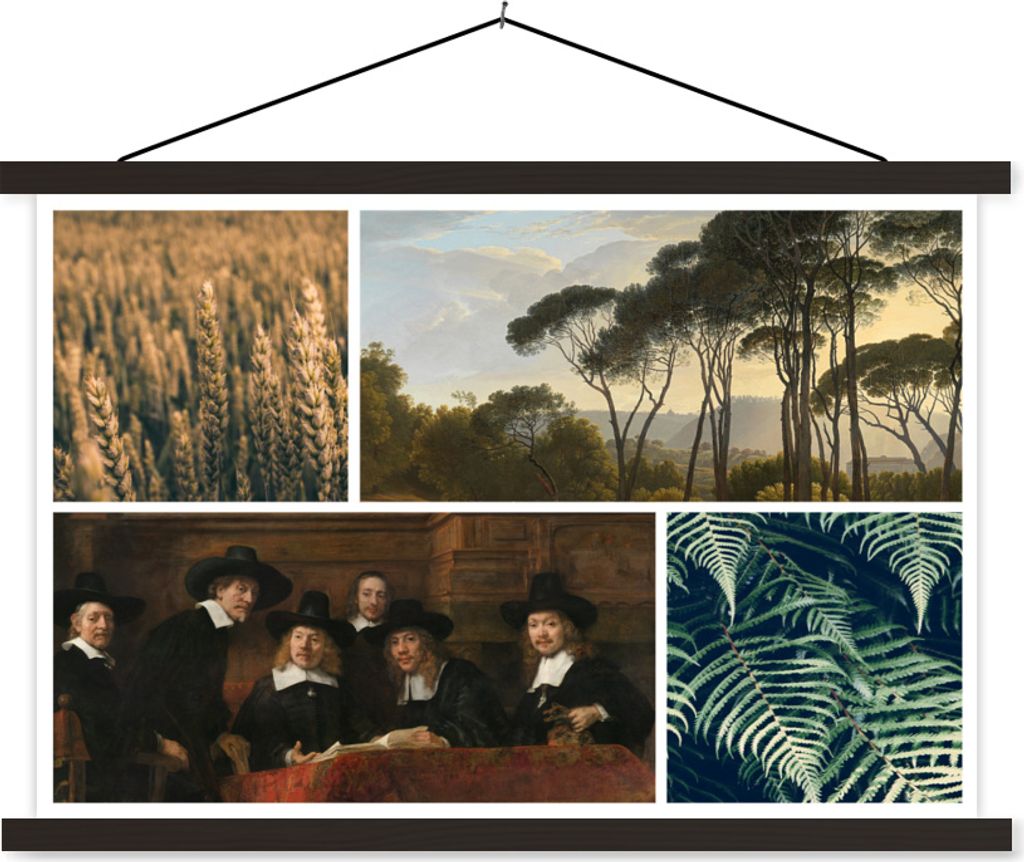 MuchoWow Textilposter Collage - Rembrandt - Pflanzen 150x100 cm mit schwarzem Rahmen - Schlafzimmer
