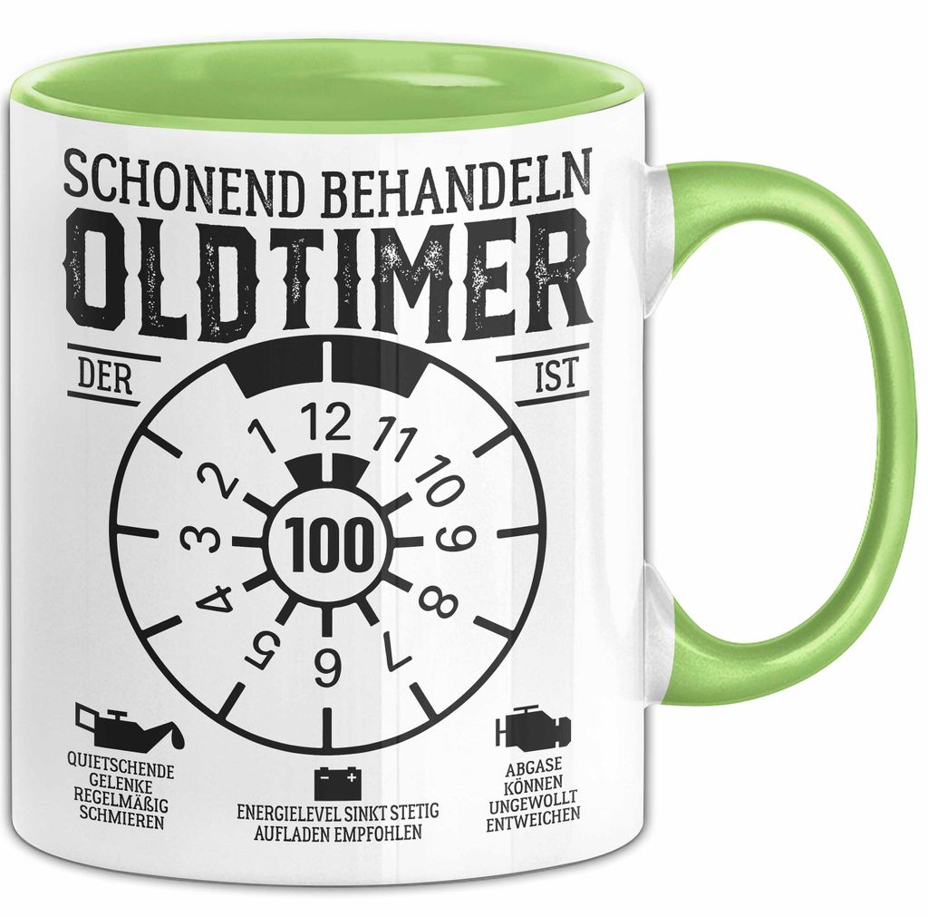 100. Geburtstag Tasse Oldtimer Schonend Behandeln Geschenkidee Männer Frauen Lustiger Spruch 100er Geburtstag Geschenk (Grün)