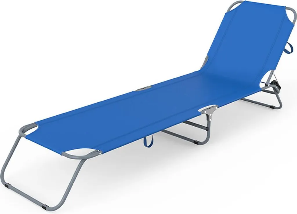 Transat de Plage Robuste en Acier Bleu Foncé Marbueno Pliable 187cm