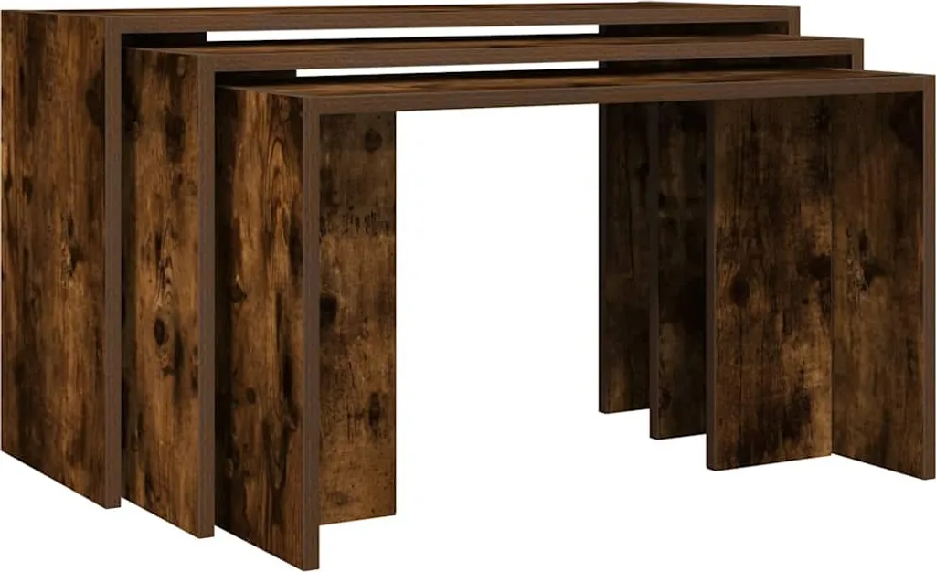 SYFAX™ Set 3 Tavolini Impilabili Rovere Fumo - Design Salotto Moderno