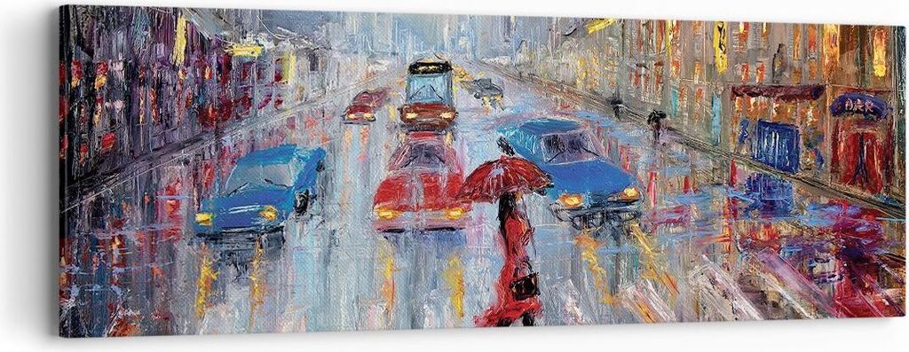 Bild auf Leinwand - Leinwandbild - Einteilig - Acryl Stadt Regen - 90x30cm - Wand Bild - Wanddeko - Wandbilder - Leinwanddruck - Bilder - Wanddekor...