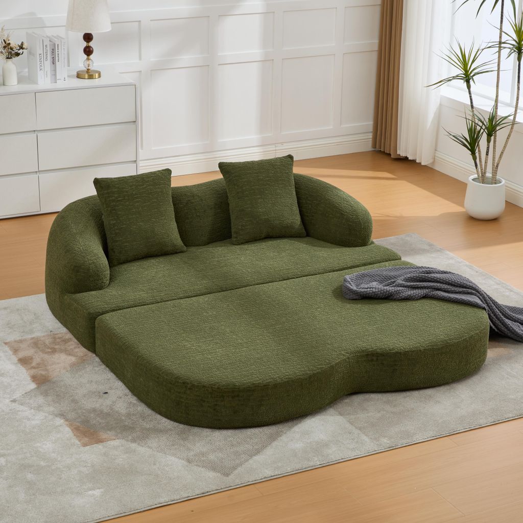 okwish 2-in-1 Schlafsofa mit Armlehnen und zwei Kissen, Klassische Sofas ausklappbares Doppelschlafsofa, Chenille,Klappsofa in Grün