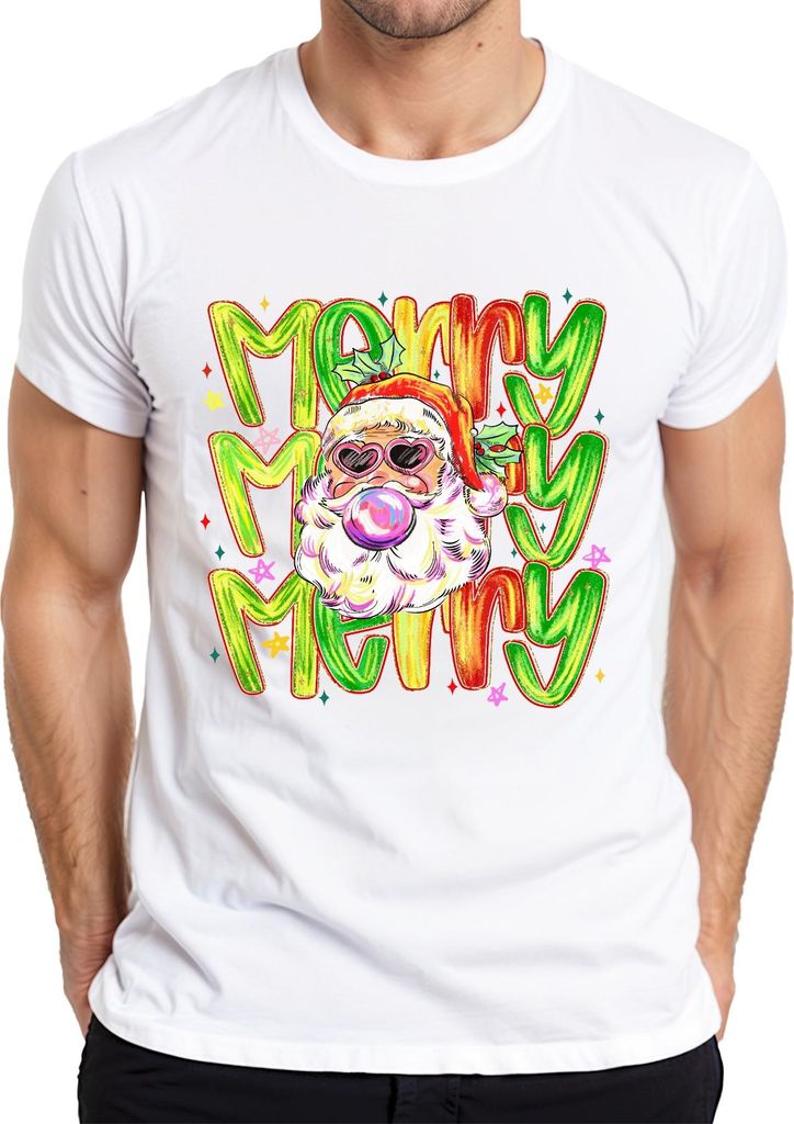 Merry Merry Weihnachtsmann Bubblegum Herzbrille bunt Retro Herren T-Shirt, Weiß, S