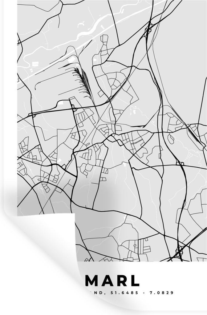 MuchoWow Wandtattoo Wandsticker Wandaufkleber Karte - Marl - Deutschland - Karte - Stadtplan 40x60 cm Selbstklebend und Repositionierbar - Wierde...