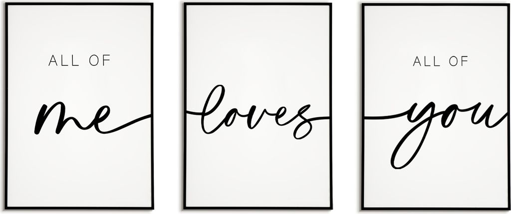 Liebe Poster 3er Set – Pärchen Poster Schlafzimmer Paare Valentinstag Wandbild Wohnzimmer Küche Flur Zuhause Wanddeko – A3 (29.7x42cm) / schw...