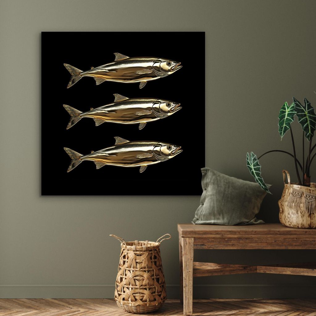 MuchoWow Wanddekoration Metall Metallbild Wandkunst 90x90 cm Fische - Gold - Schwarz MuchoWow Aluminium Gemälde - Dekoration - Industrial - Metall