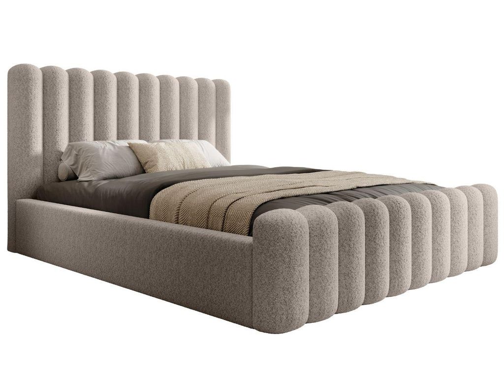 KLICKMOEBEL Polsterbett 180x200 cm mit Bettkasten in Beige HEKORA 7 - Modernes Bett mit hohem, abgerundetem Kopfteil und Holzrahmen