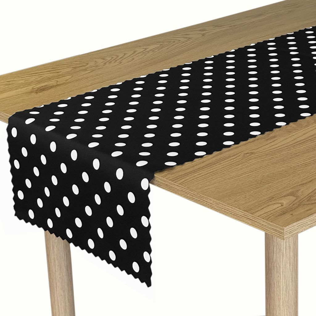 Tischläufer Tischtuchläufer Tischband Table Runner Fleckenresistente Abwaschbar Pflegeleicht Lotus Effekt Gedruckt Polka Dots Schwarz Bieżniki 5...