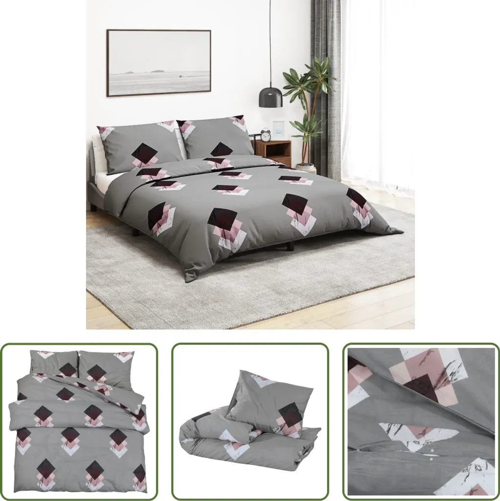 Biancheria Letto Cotone 100% Grigio 225x220 cm The Living Store